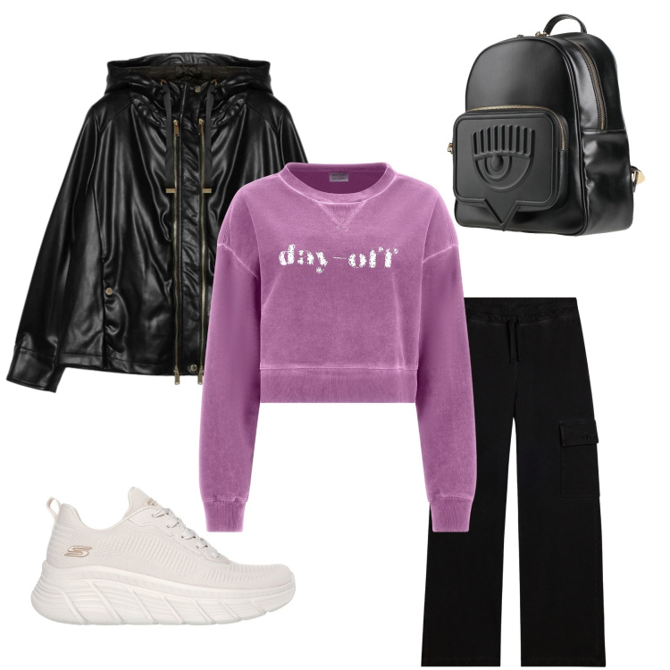 Outfit donna - Mauve Urban Sanctuary. Stile Casual chic per Tutti i giorni. Abbinamento con zaini, giacche, pantaloni cargo, felpe, sneakers alte.