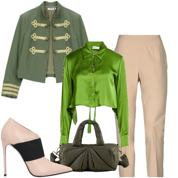 Outfit donna - La sera si gioca con i contrasti. Stile Glamour per Serata fuori. Abbinamento con camicie, pantaloni, stivaletti, cappotti, borse a mano.