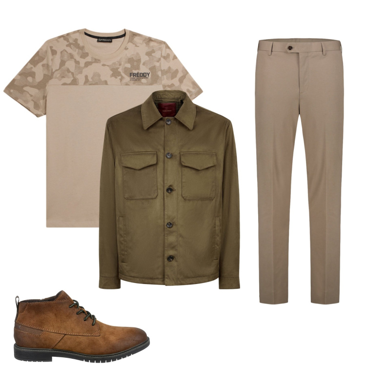 Outfit uomo - Funzionalità e Carattere. Stile Urban per Tutti i giorni. Abbinamento con t-shirt, giacche, scarpe stringate, pantaloni.