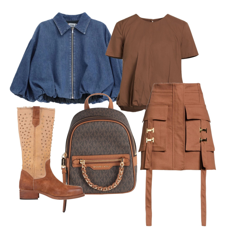 Outfit donna - Marzo. Stile Trendy per Tutti i giorni. Abbinamento con minigonne, zaini, stivali, top, blazer.