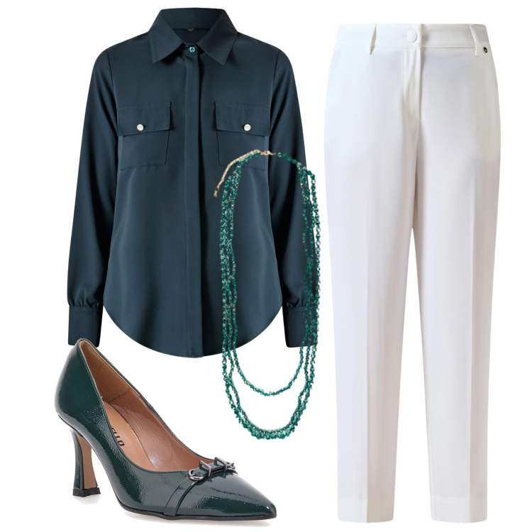 Outfit donna - Total look #2350690. Stile Chic per Serata fuori. Abbinamento con collane, pantaloni, camicie, décolleté.