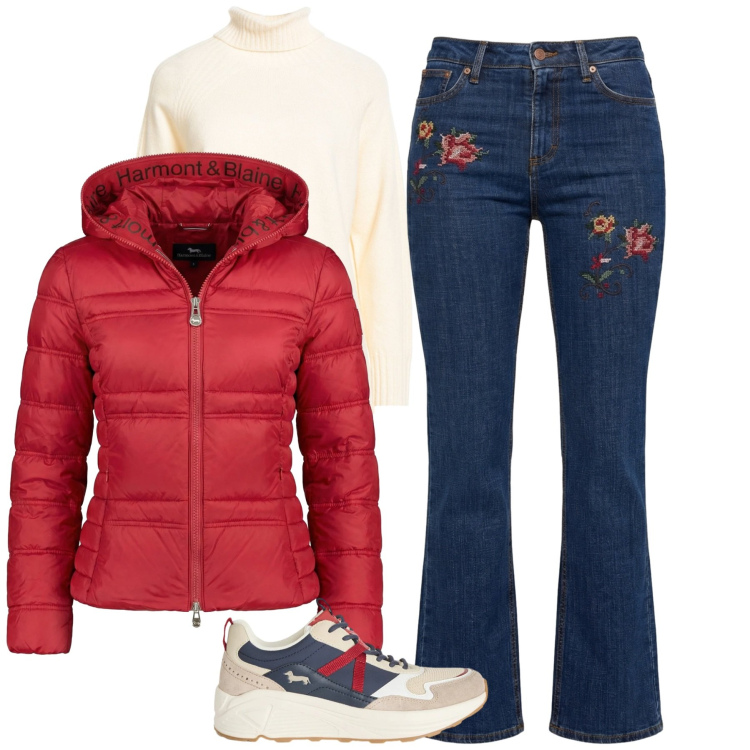 Outfit donna - Marzo. Stile Casual per Tutti i giorni. Abbinamento con maglieria, sneakers, jeans, blazer.