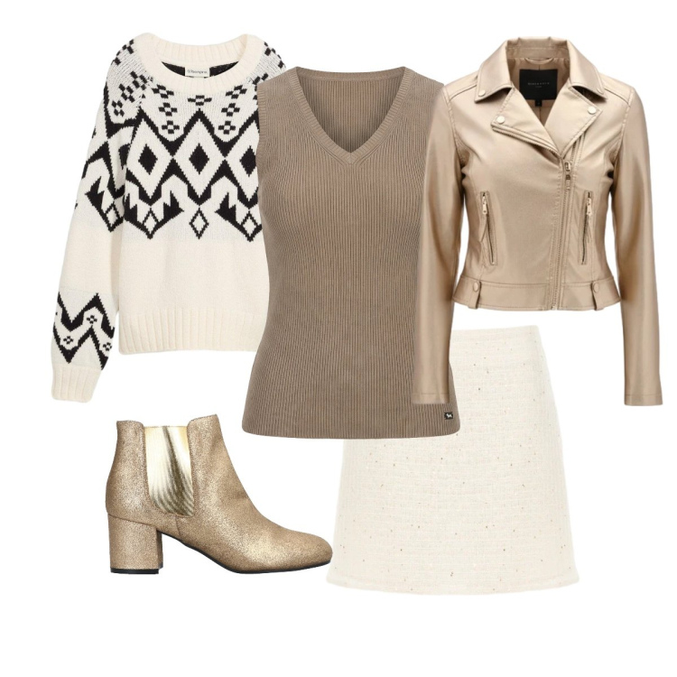 Outfit donna - Mix di stili. Stile Vintage retrò per Tutti i giorni. Abbinamento con stivaletti chelsea, maglieria, canottiere, giacche, minigonne.