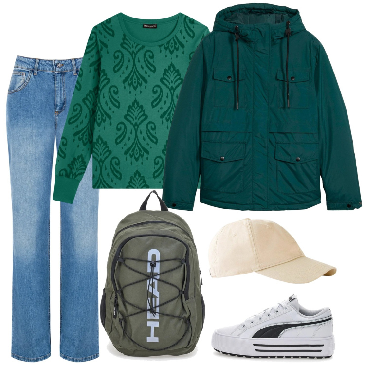 Outfit donna - Sempre di corsa. Stile Urban per Tutti i giorni. Abbinamento con cappelli con visiera, blazer, jeans, felpe, zaini, sneakers.