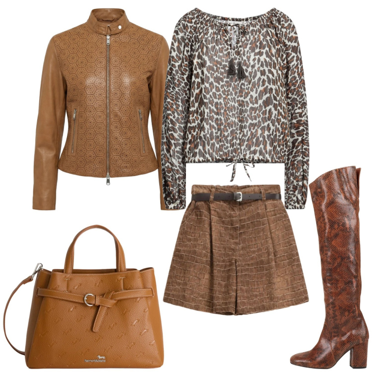 Outfit donna - Total look #2350745. Stile Chic per Serata fuori. Abbinamento con top, stivali sopra il ginocchio, borse a mano, giacche, bermuda.