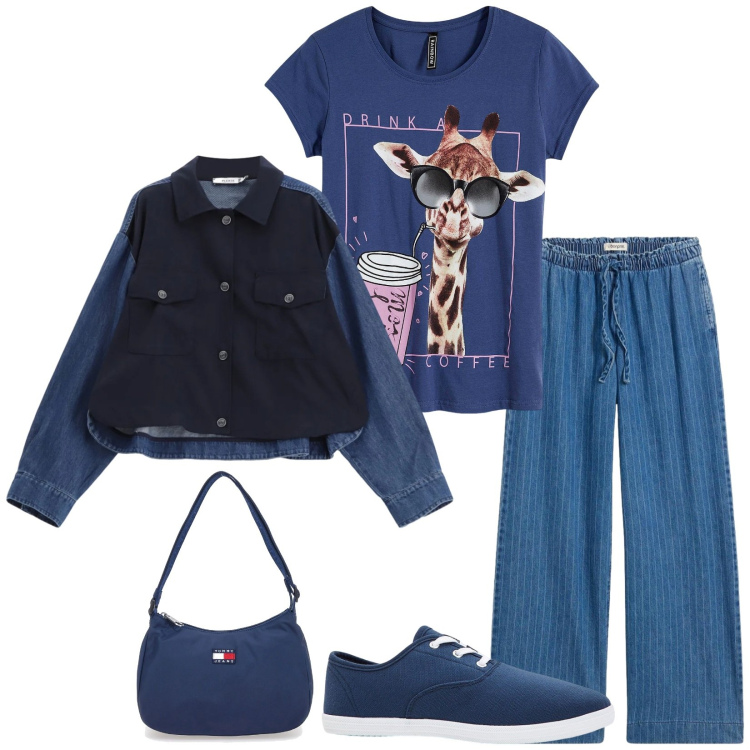 Outfit donna - Total look #2350776. Stile Casual per Tutti i giorni. Abbinamento con t-shirt, jeans, sneakers, blazer, borse a spalla.
