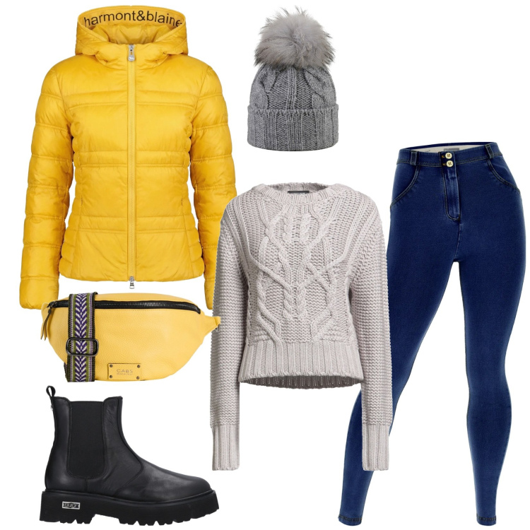 Outfit donna - Total look #2350788. Stile Sporty chic per Tutti i giorni. Abbinamento con pullovers, marsupi, stivaletti, piumini, jeggings, berretti.