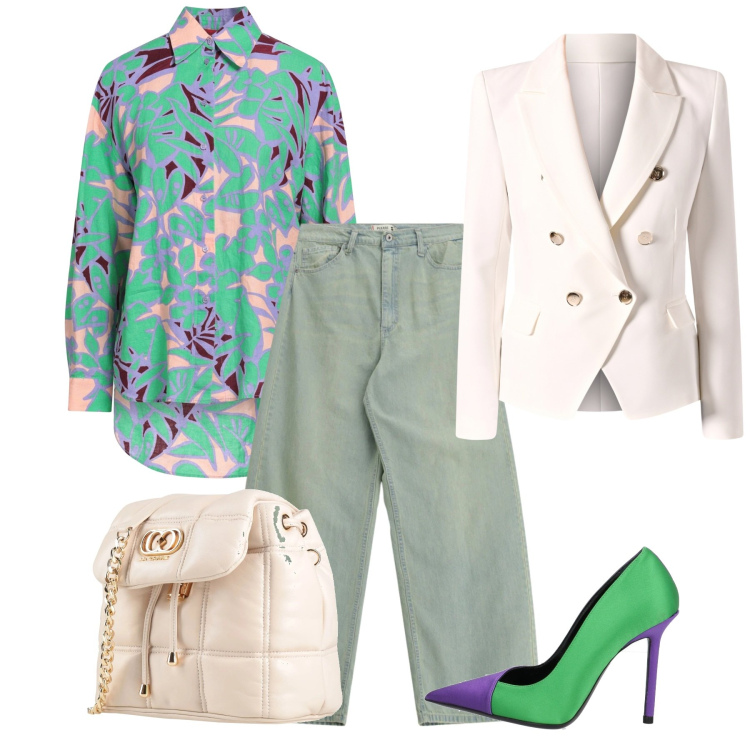 Outfit donna - Marzo casual chic. Stile Casual chic per Tutti i giorni. Abbinamento con camicie, décolleté, valigie, jeans, blazer.