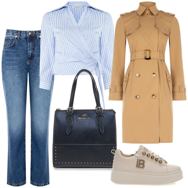 Outfit donna - Jeans per la primavera. Stile Casual per Tutti i giorni. Abbinamento con camicie, jeans boyfriend, trench, sneakers, borse a mano.