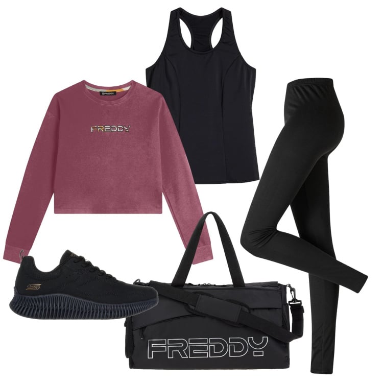 Outfit donna - Total look #2350816. Stile Basic per Sport. Abbinamento con top, leggings, felpe, borse sportive, sneakers.