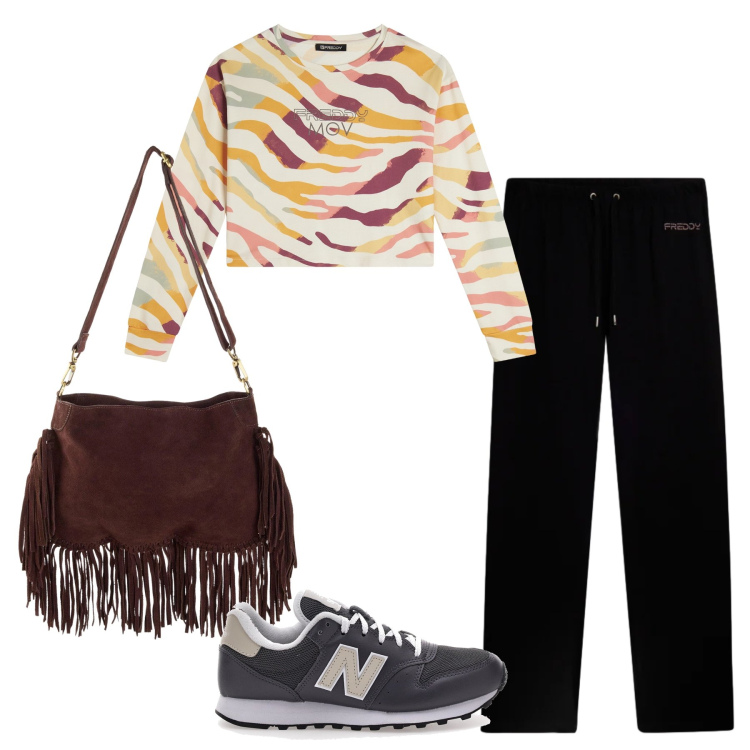 Outfit donna - Total look #2350823. Stile Urban per Scuola/Università. Abbinamento con borse a tracolla, felpe, pantaloni, sneakers.