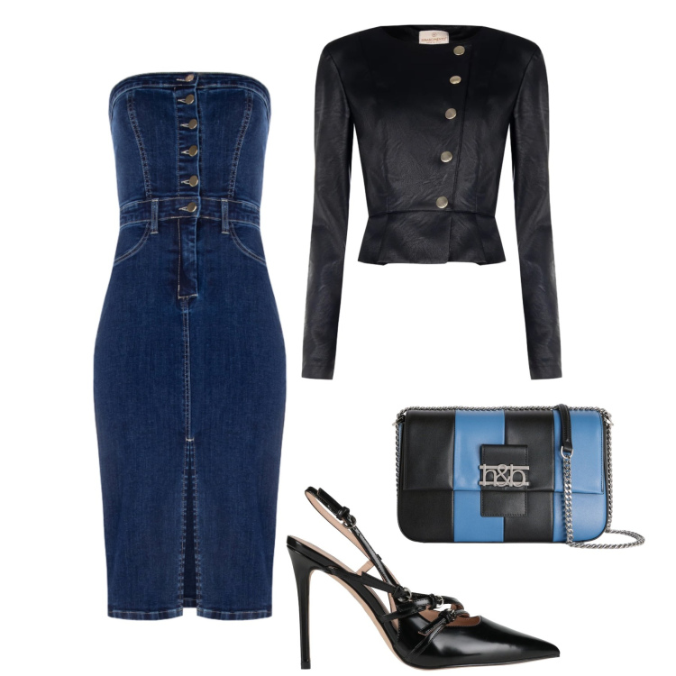 Outfit donna - Sensual feeling in denim. Stile Sexy per Serata fuori. Abbinamento con décolleté, borse a tracolla, giacche, vestiti a tubino.