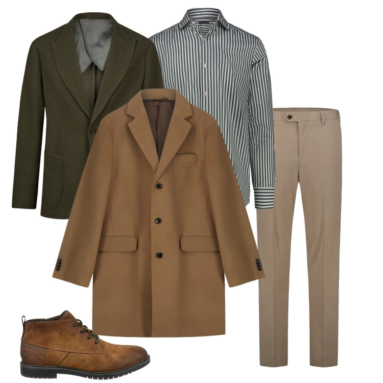 Outfit uomo - Keep calm. Stile Business/Elegante per Ufficio. Abbinamento con cappotti, pantaloni, giacche, scarpe stringate, camicie.