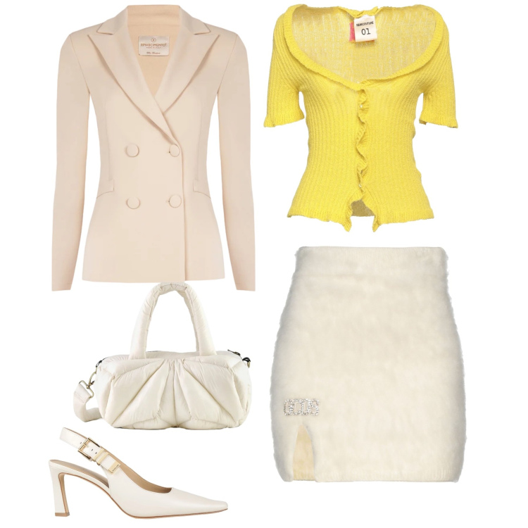 Outfit donna - Lemon Sorbet Fluff. Stile Glamour per Tutti i giorni. Abbinamento con cardigans, minigonne, décolleté, blazer, borse a mano.