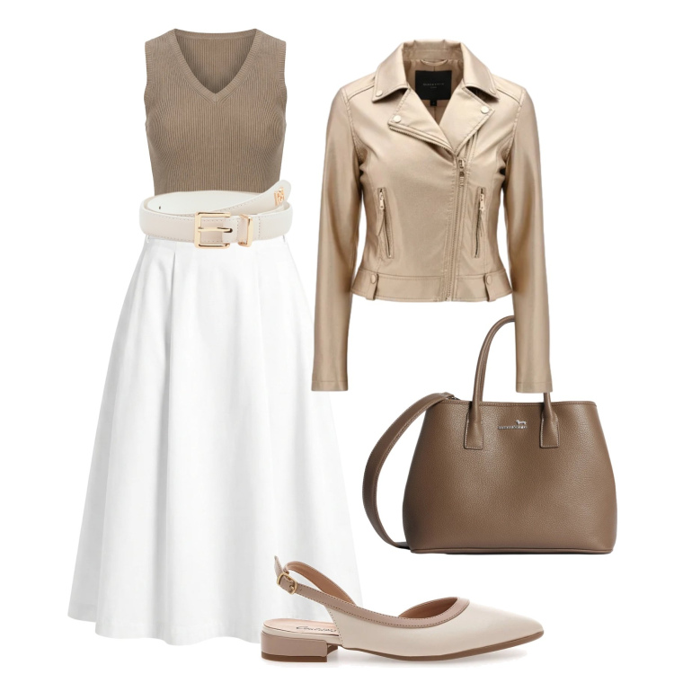 Outfit donna - Luminosa di giorno. Stile Trendy per Tutti i giorni. Abbinamento con gonne longuette, canottiere, borse a tracolla, giacche, cinture, ballerine.