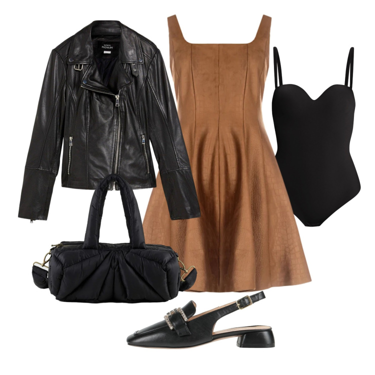 Outfit donna - Silhouette. Stile Chic per Serata fuori. Abbinamento con décolleté, blazer, vestiti corti, body, borse a mano.