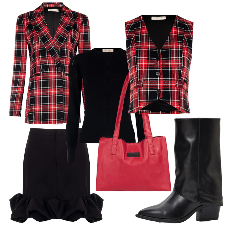 Outfit donna - Quadranti. Stile Urban per Serata fuori. Abbinamento con stivali, shopping bag, minigonne, pullovers, gilet, blazer.