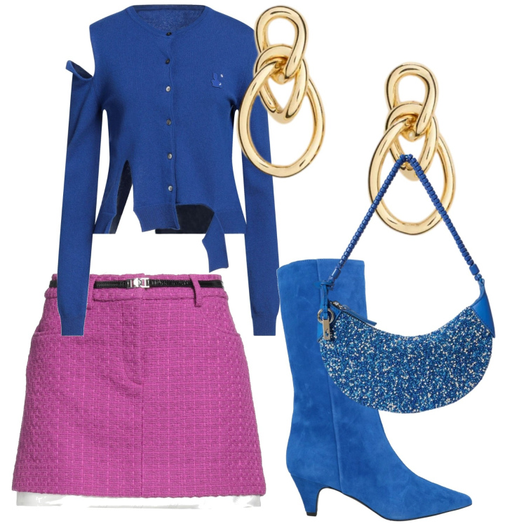 Outfit donna - Look. Stile Chic per Serata fuori. Abbinamento con cardigans, stivali, minigonne, orecchini, borse a spalla.