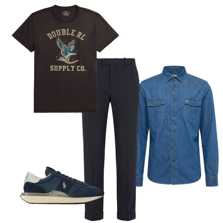 Outfit uomo - Camicia aperta sulla tshirt. Stile Casual per Tutti i giorni. Abbinamento con pantaloni chino, camicie, sneakers, t-shirt.