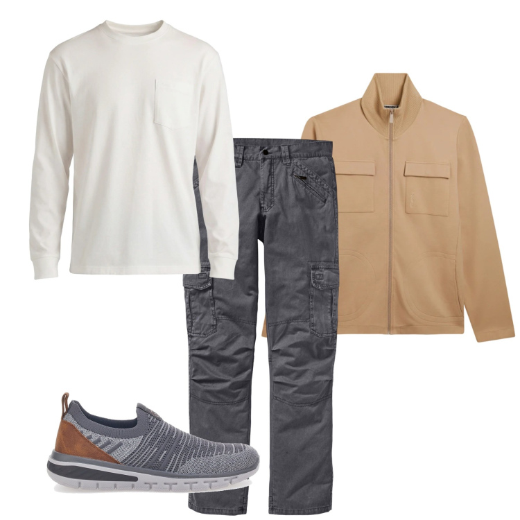 Outfit uomo - Fine settimana. Stile Casual per Tutti i giorni. Abbinamento con pantaloni cargo, t-shirt, felpe, sneakers.
