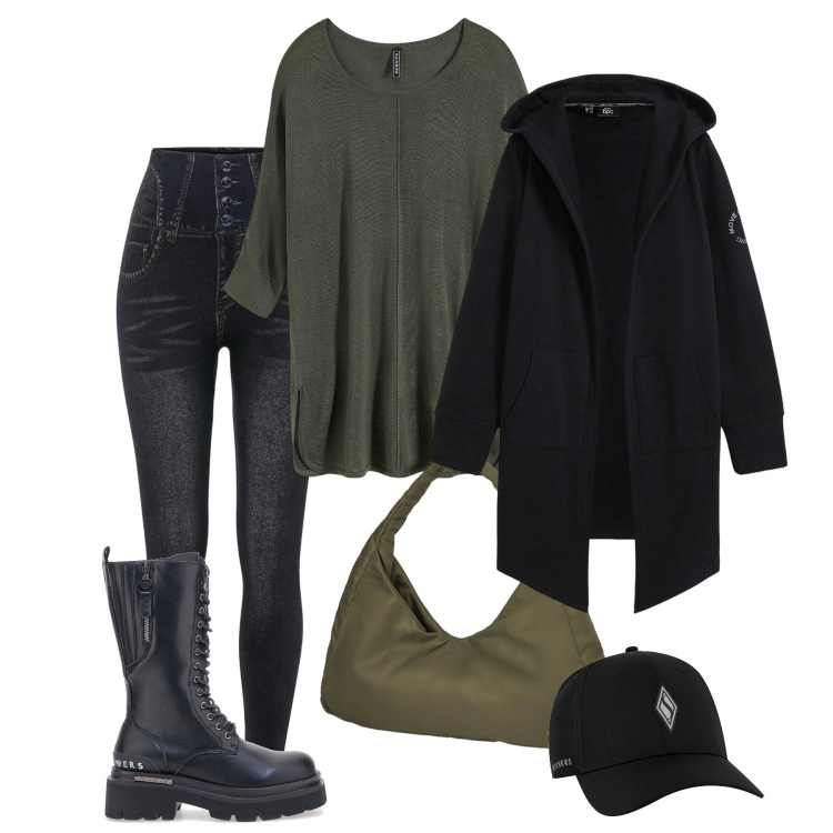 Outfit donna - Leggings e anfibi. Stile Urban per Tutti i giorni. Abbinamento con blazer, maglieria, jeggings, borse a spalla, anfibi, cappelli con visiera.