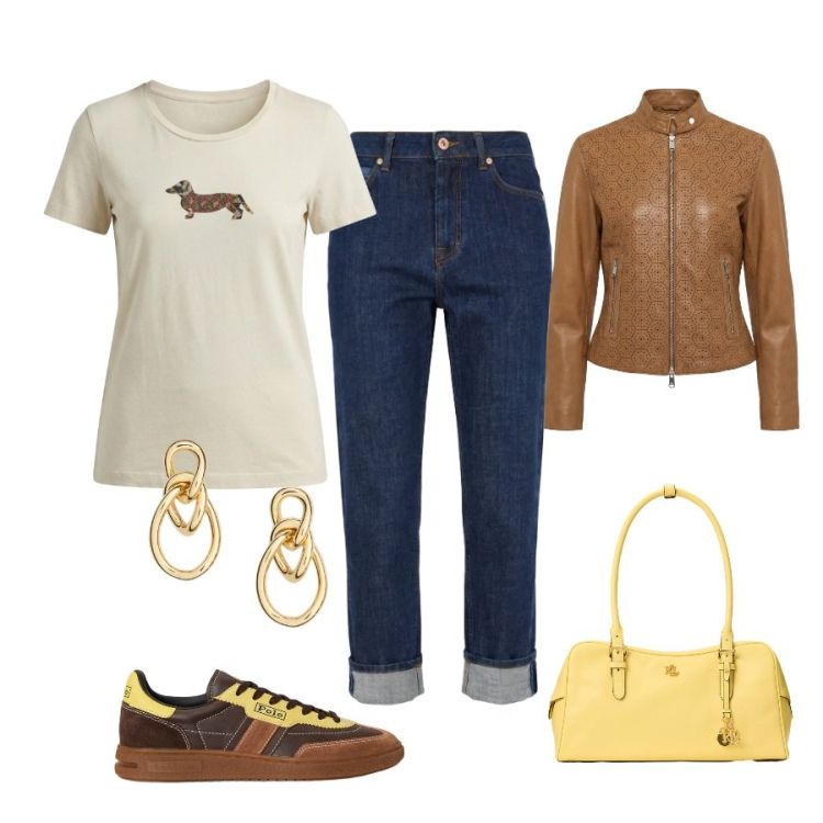 Outfit donna - Total look #2350884. Abbinamento con giacche, t-shirt, jeans, sneakers, orecchini, borse a mano.