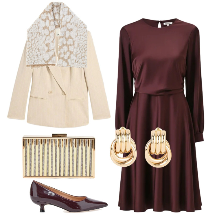 Outfit donna - Total look #2350889. Stile Bon Ton per Cerimonia. Abbinamento con orecchini, blazer, clutch, vestiti midi/longuette, décolleté, sciarpe.