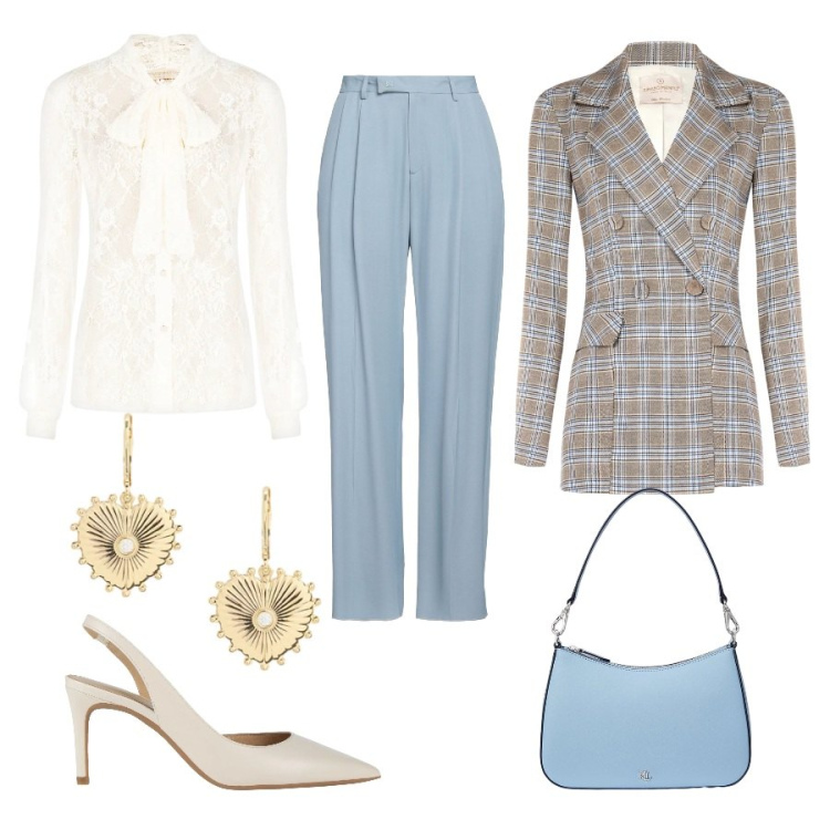 Outfit donna - Total look #2350895. Abbinamento con pantaloni, décolleté, camicie, blazer, borse a spalla, orecchini.