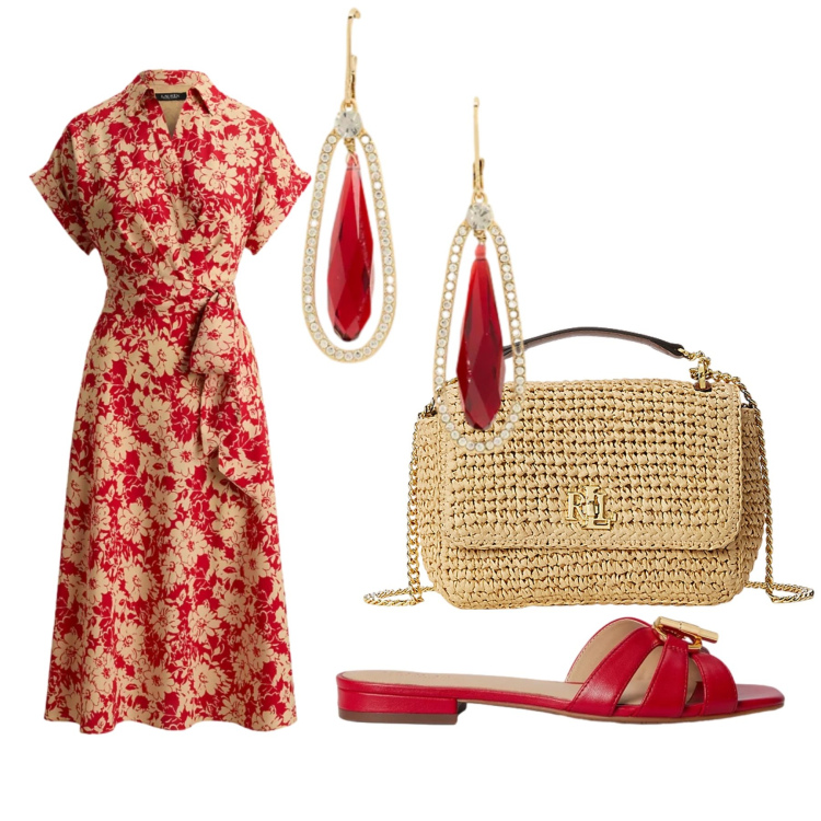 Outfit donna - Look. Stile Romantica per Tutti i giorni. Abbinamento con borse a spalla, orecchini, vestiti chemisier, ciabatte.