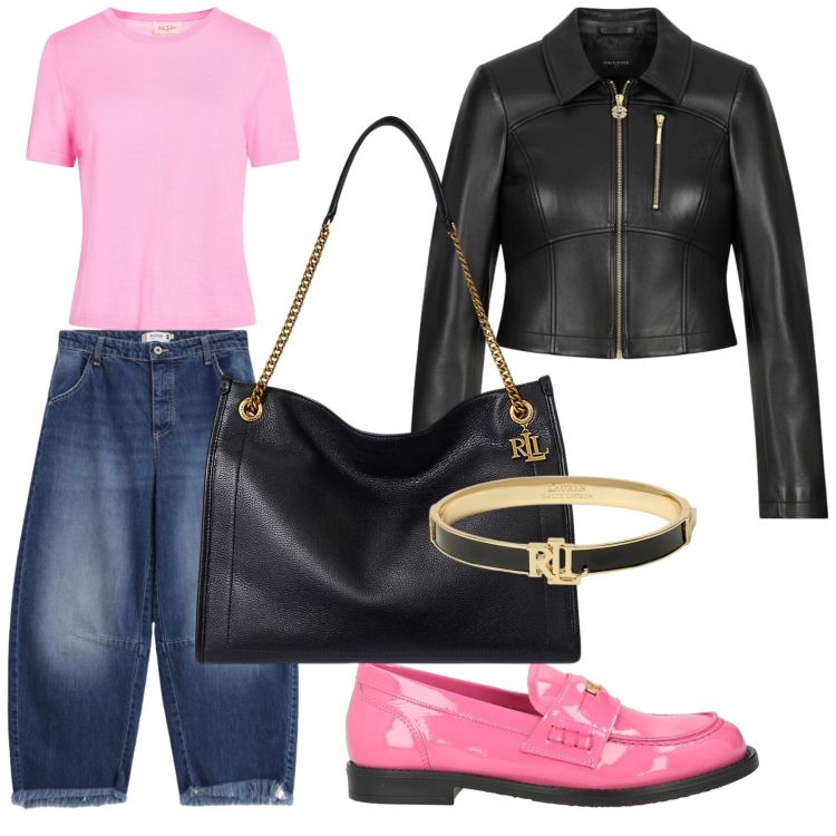 Outfit donna - Look. Stile Casual per Tutti i giorni. Abbinamento con pullovers, mocassini, jeans, giacche, borse tote, braccialetti.