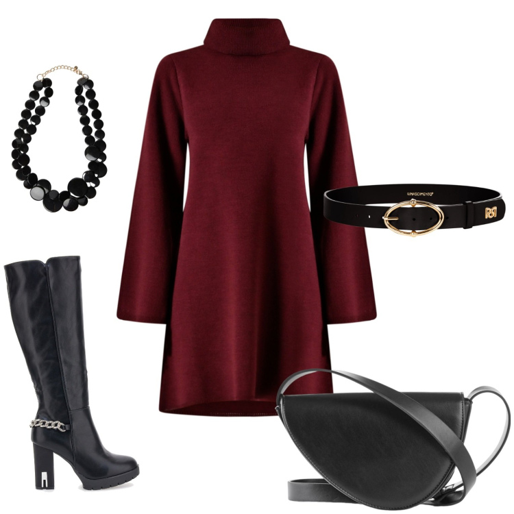 Outfit donna - Essential. Stile Casual per Tutti i giorni. Abbinamento con borse a tracolla, collane, cinture, vestiti corti, stivali.