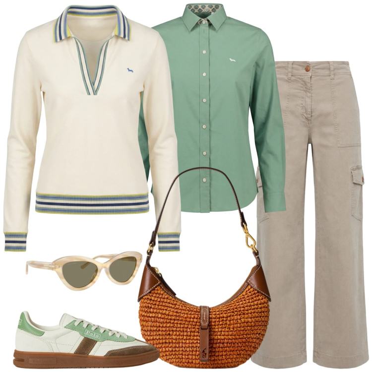 Outfit donna - Un verde delicato. Stile Casual per Tutti i giorni. Abbinamento con camicie, pantaloni cargo, polo, occhiali da sole, borse a spalla, sneakers.