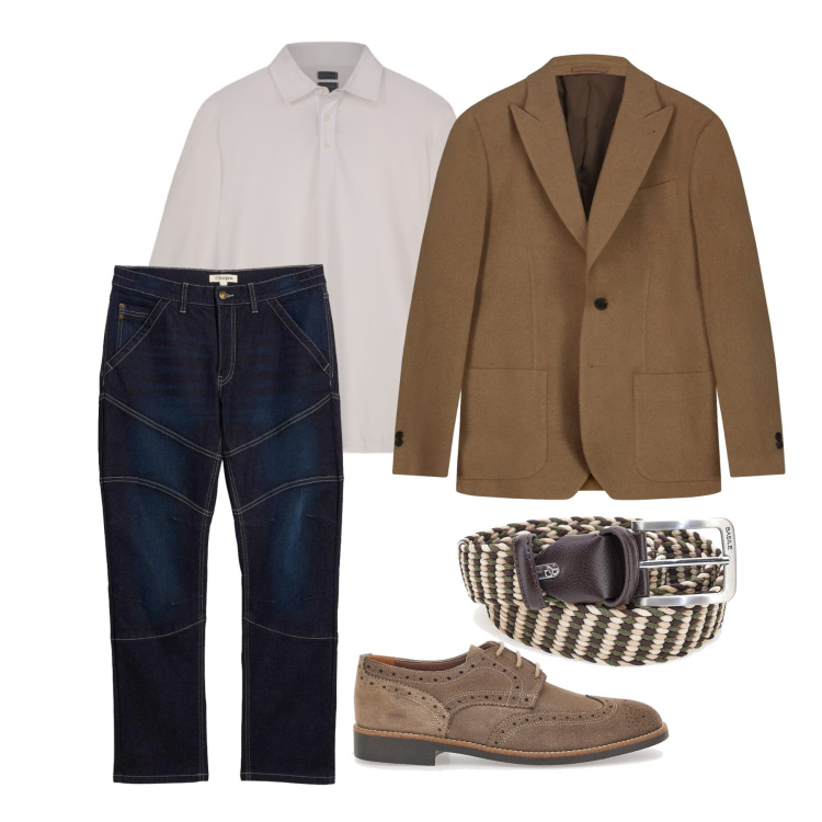 Outfit uomo - Marzo. Stile Casual per Tutti i giorni. Abbinamento con jeans dritti, giacche, scarpe stringate, polo, cinture.