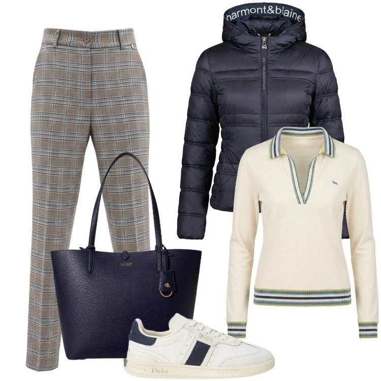 Outfit donna - Total look #2350959. Stile Sporty chic per Tutti i giorni. Abbinamento con polo, piumini, pantaloni, sneakers, borse tote.