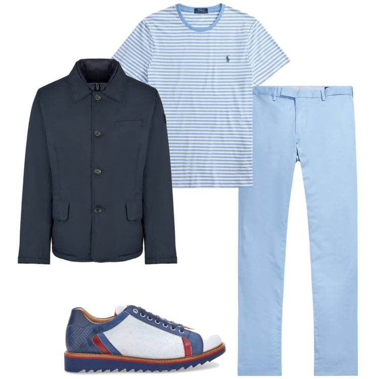 Outfit uomo - Total look #2350969. Stile Casual per Tutti i giorni. Abbinamento con giacche, pantaloni, t-shirt, scarpe stringate.