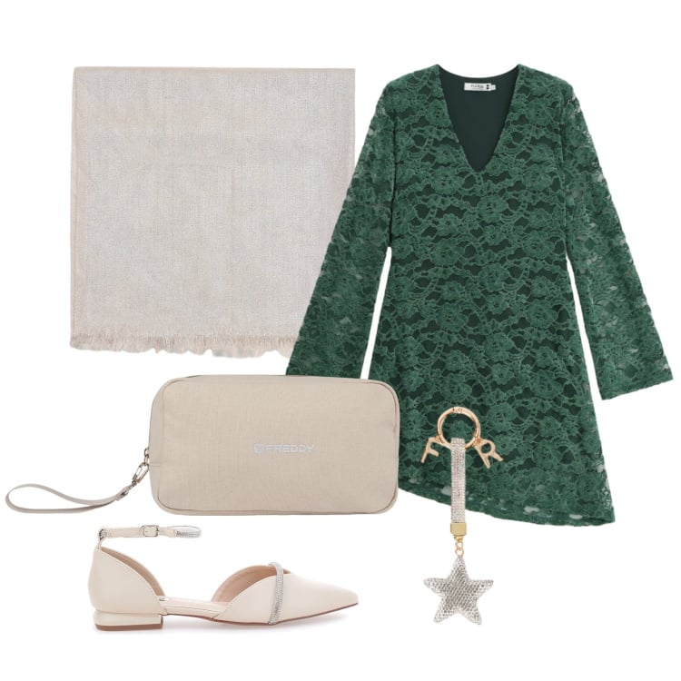 Outfit donna - Marzo. Stile Chic per Tutti i giorni. Abbinamento con portachiavi, vestiti corti, sciarpe, valigie, ballerine.