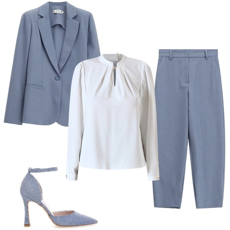Outfit donna - Total look #2350990. Stile Glamour per Cerimonia. Abbinamento con pantaloni, blazer, bluse, décolleté.