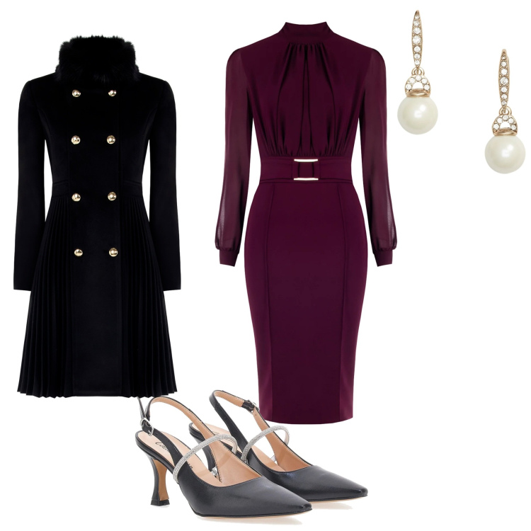 Outfit donna - Serata alla scala. Stile Chic per Cerimonia. Abbinamento con vestiti a tubino, cappotti, orecchini, décolleté.