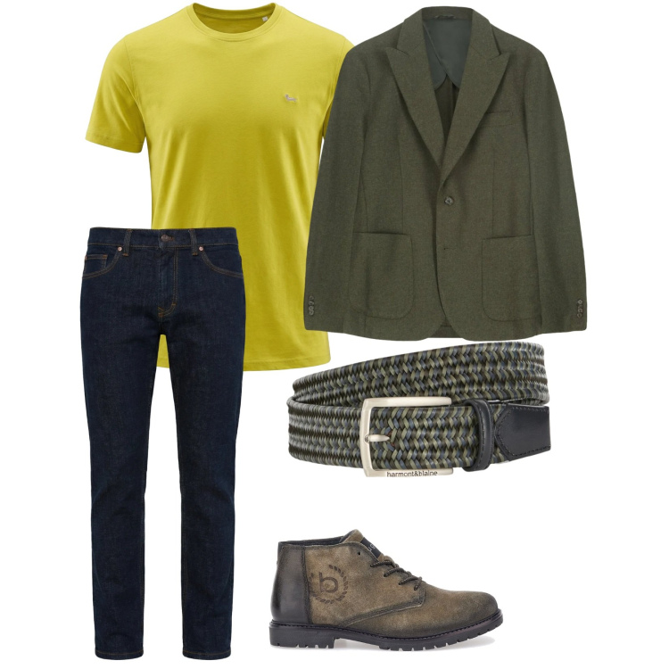 Outfit uomo - Il blazer leggero. per Tutti i giorni. Abbinamento con jeans, t-shirt, cinture, scarpe stringate, giacche.