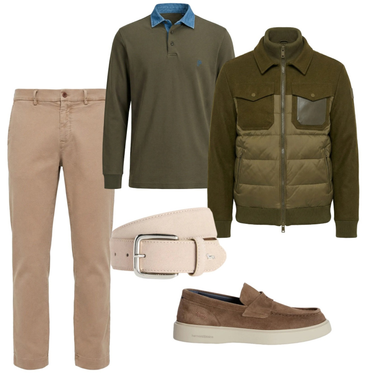 Outfit uomo - Summer diaries. per Ufficio. Abbinamento con pantaloni chino, scarpe stringate, polo, bomber, cinture.