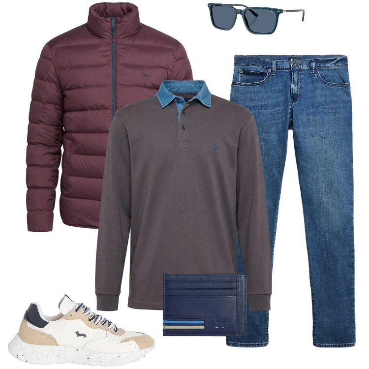 Outfit uomo - Total look #2351023. Stile Trendy per Tutti i giorni. Abbinamento con polo, portafogli, sneakers, bomber, occhiali da sole, jeans.