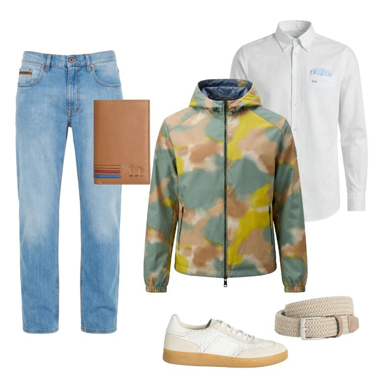 Outfit uomo - Total look #2351025. Stile Trendy per Tutti i giorni. Abbinamento con jeans, cinture, sneakers, giacche, camicie, portafogli.