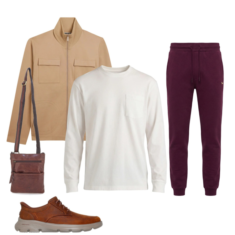 Outfit uomo - Comfort e contrasti decisi. Stile Trendy per Tutti i giorni. Abbinamento con t-shirt, pantaloni, felpe, portafogli, scarpe stringate.