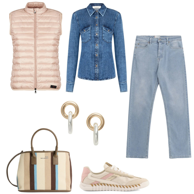 Outfit donna - Gorpcore metropolitano @cindyart. Stile Urban per Tutti i giorni. Abbinamento con shopping bag, jeans, camicie, piumini, orecchini, sneakers.