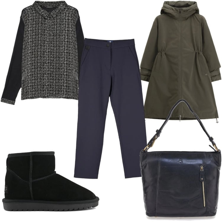 Outfit donna - Total look #2351049. Stile Basic per Tutti i giorni. Abbinamento con camicie, parka, pantaloni chino, stivali, borse a spalla.