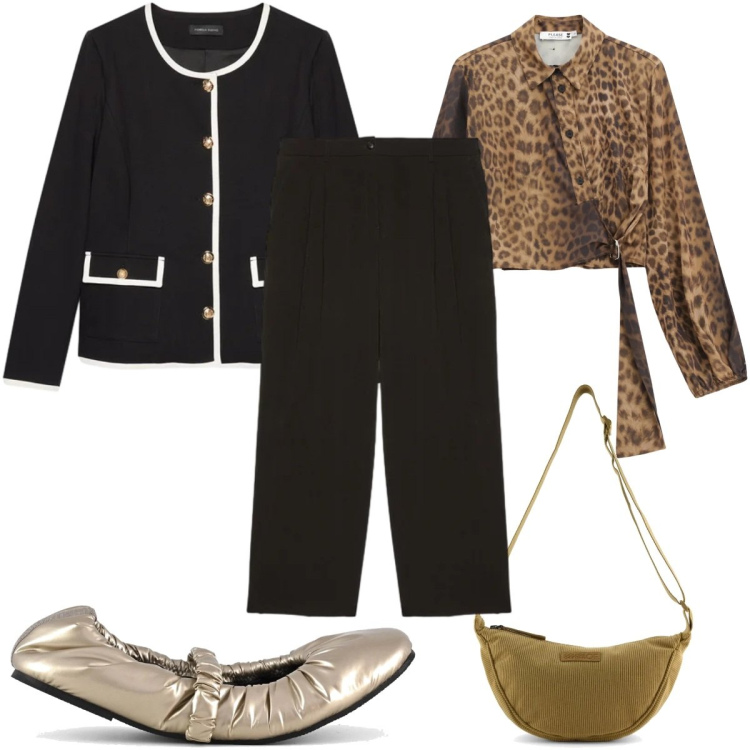 Outfit donna - Total look #2351050. Stile Bon Ton per Tutti i giorni. Abbinamento con blazer, pantaloni, camicie, ballerine, borse a tracolla.