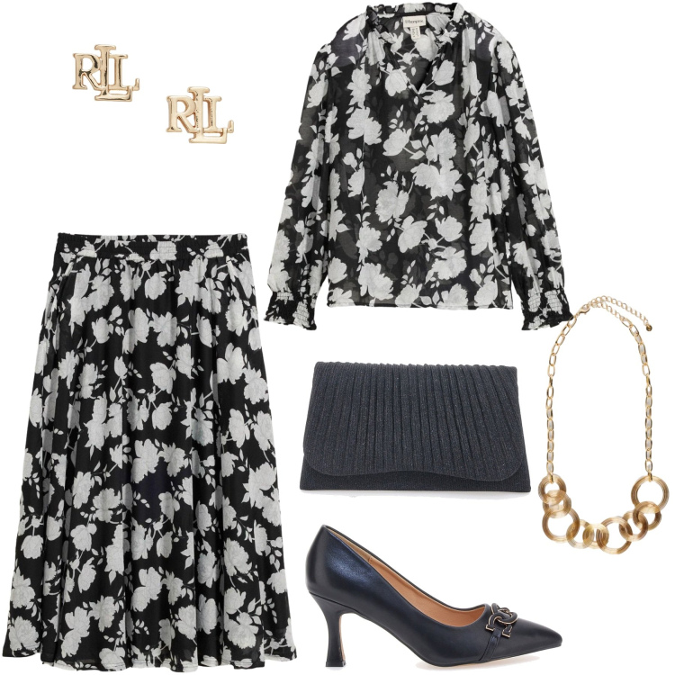 Outfit donna - Total look #2351085. Stile Chic per Cerimonia. Abbinamento con gonne lunghe, tuniche, collane, orecchini, décolleté, clutch.