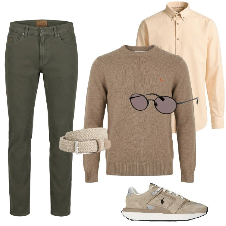 Outfit uomo - Total look #2351087. Stile Casual per Tutti i giorni. Abbinamento con cinture, camicie, pantaloni, pullovers, sneakers, occhiali da sole.