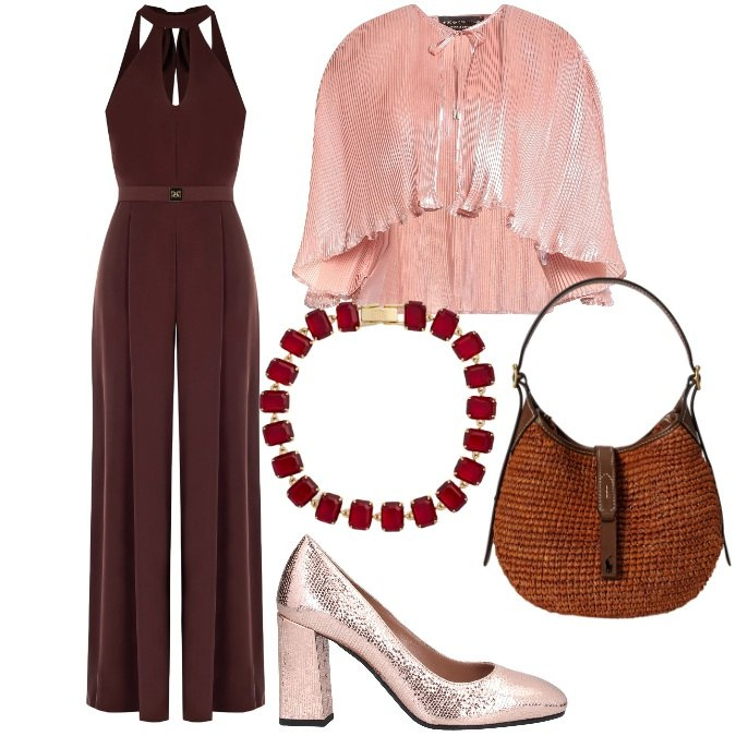 Outfit donna - Con le amiche a festeggiare. Stile Romantica per Serata fuori. Abbinamento con décolleté, blazer, tute, borse a spalla, braccialetti.