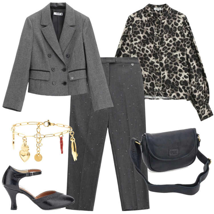 Outfit donna - Total look #2351126. Stile Mannish per Ufficio. Abbinamento con braccialetti, blazer, camicie, pantaloni, décolleté, borse a tracolla.
